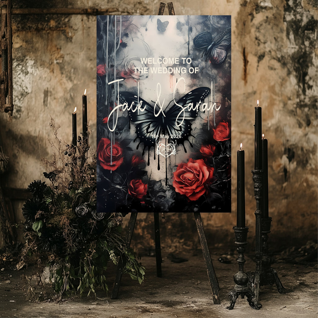 Gothic Butterflies Welcome To Our Wedding Party Sign