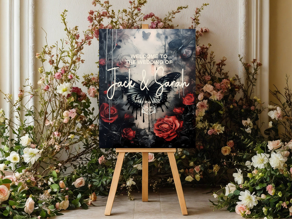 Gothic Butterflies Welcome To Our Wedding Party Sign