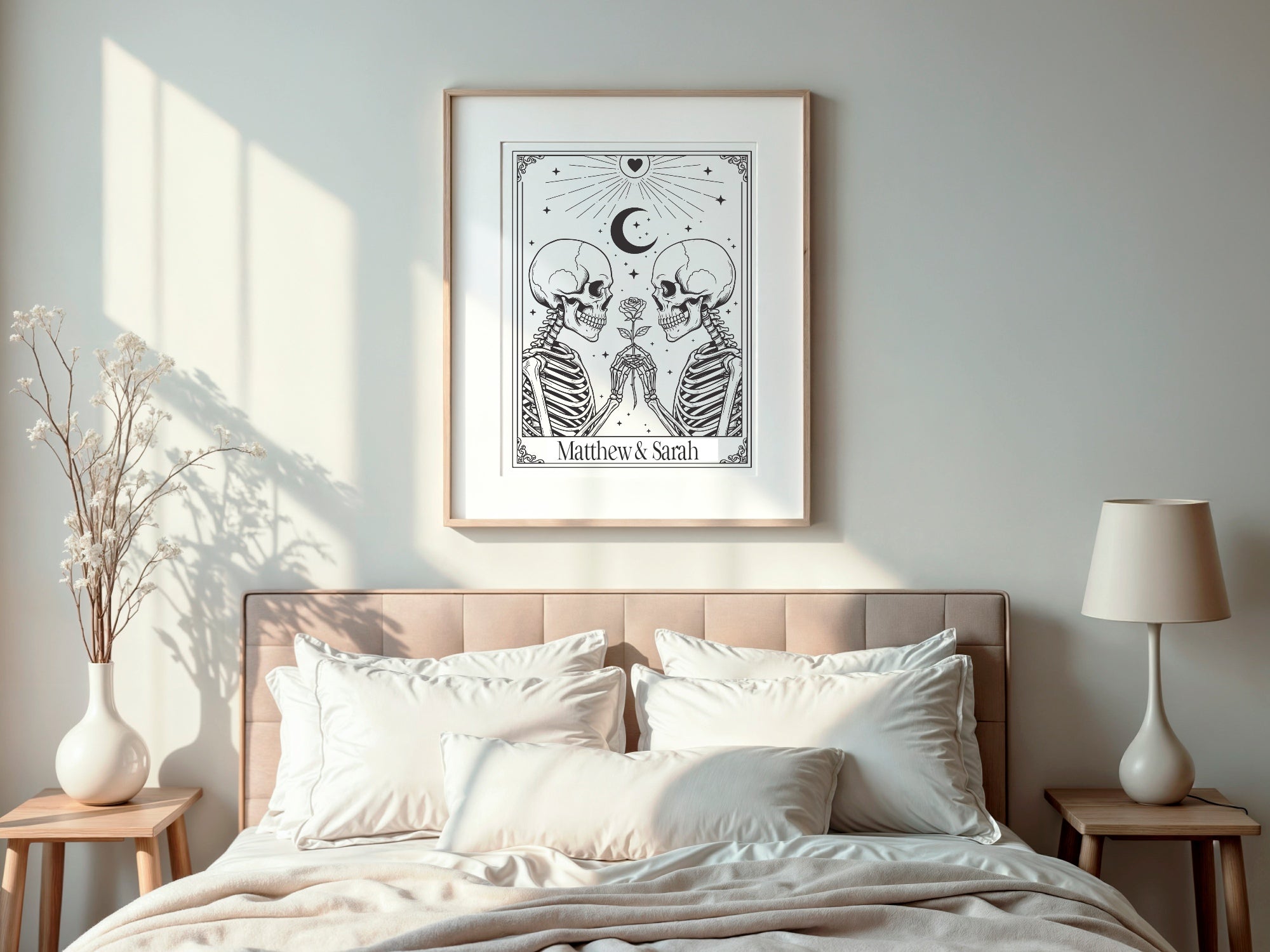 Gothic Dark Romance Skeleton Heart Tarot Card Double Sided Forever Wedding Sign | White