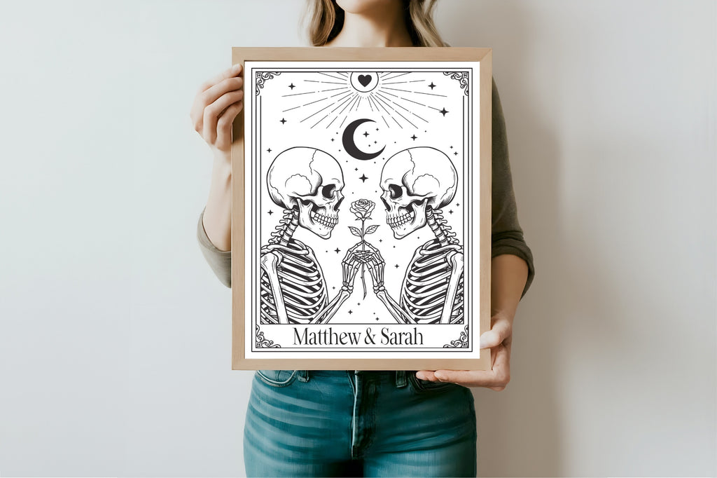 Gothic Dark Romance Skeleton Heart Tarot Card Double Sided Forever Wedding Sign | White