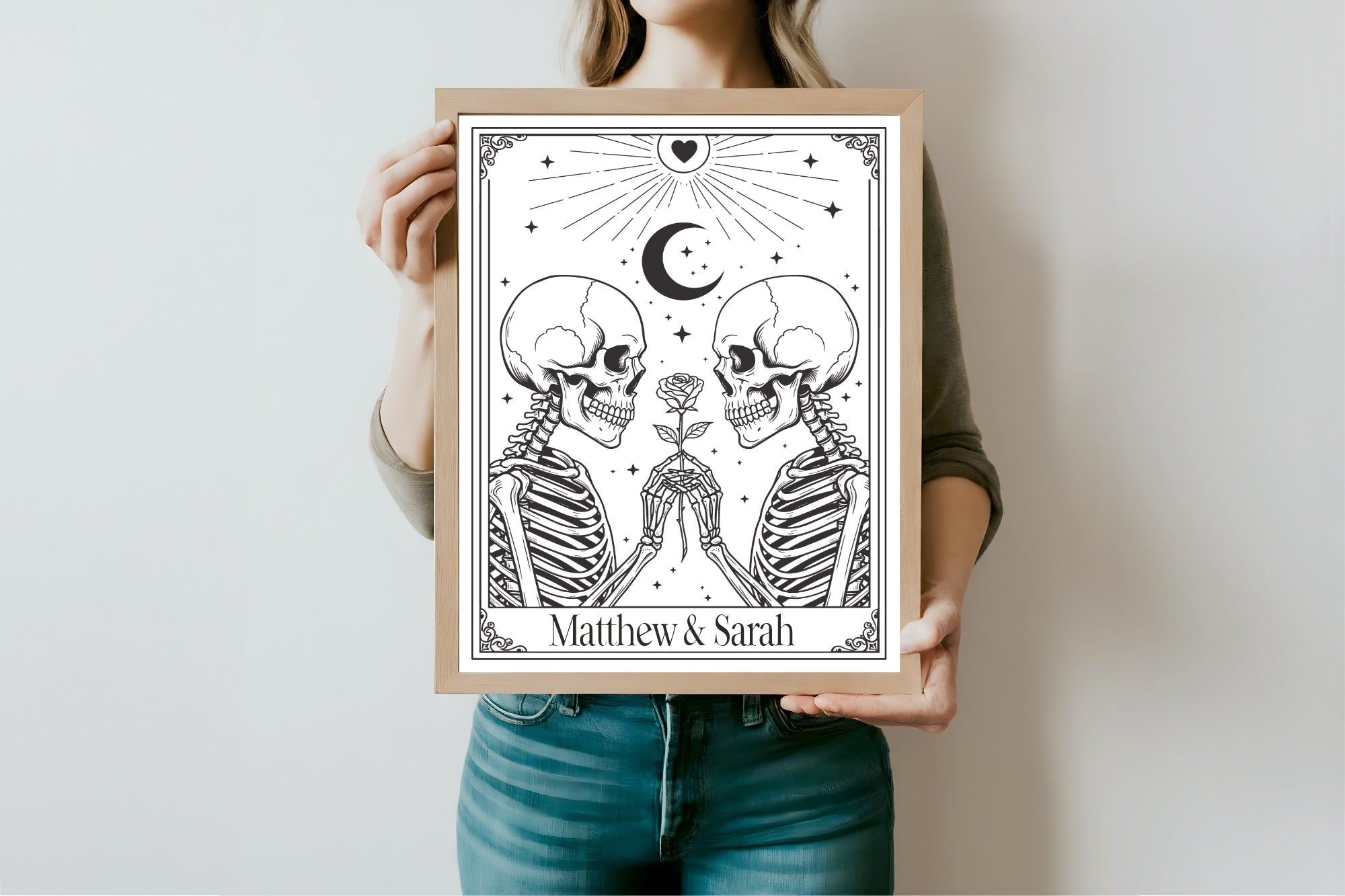 Gothic Dark Romance Skeleton Heart Tarot Card Double Sided Forever Wedding Sign | White