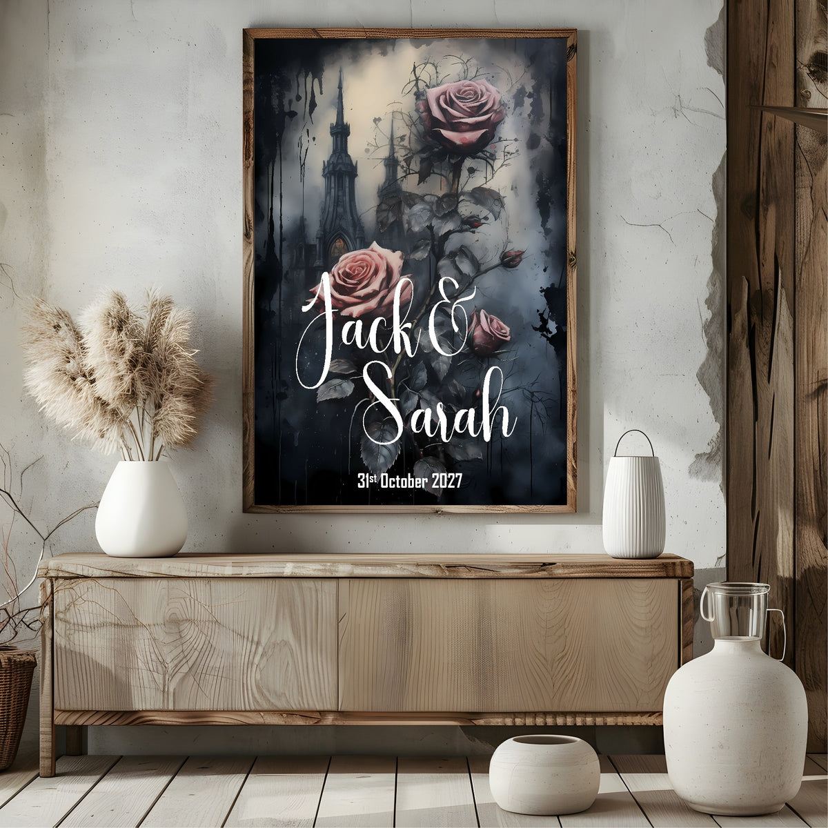 Gothic Castle personalised Forever wedding keepsake print, alternative mock-up