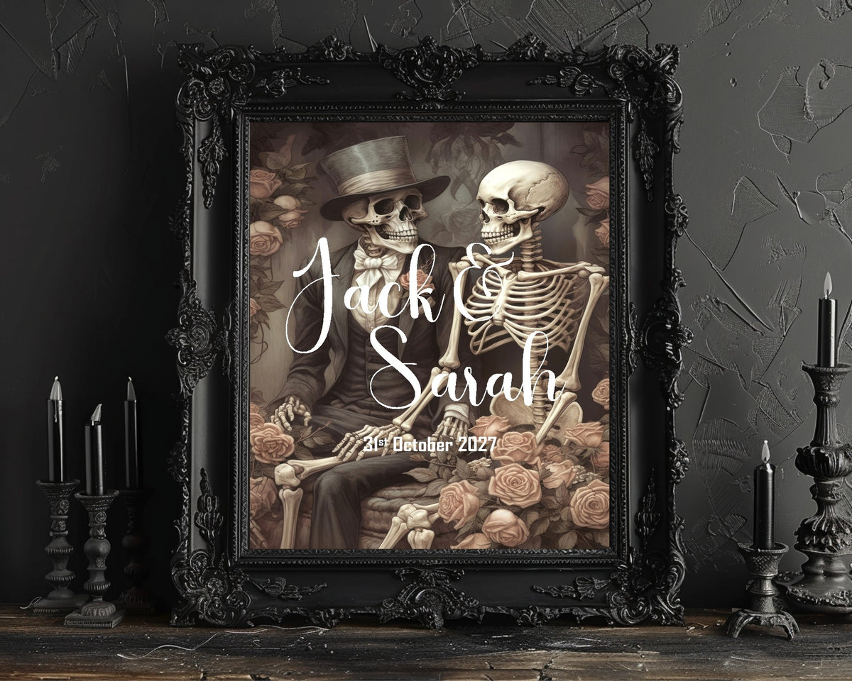 Gothic Floral Skeleton personalised Forever wedding keepsake print, featured mock-up