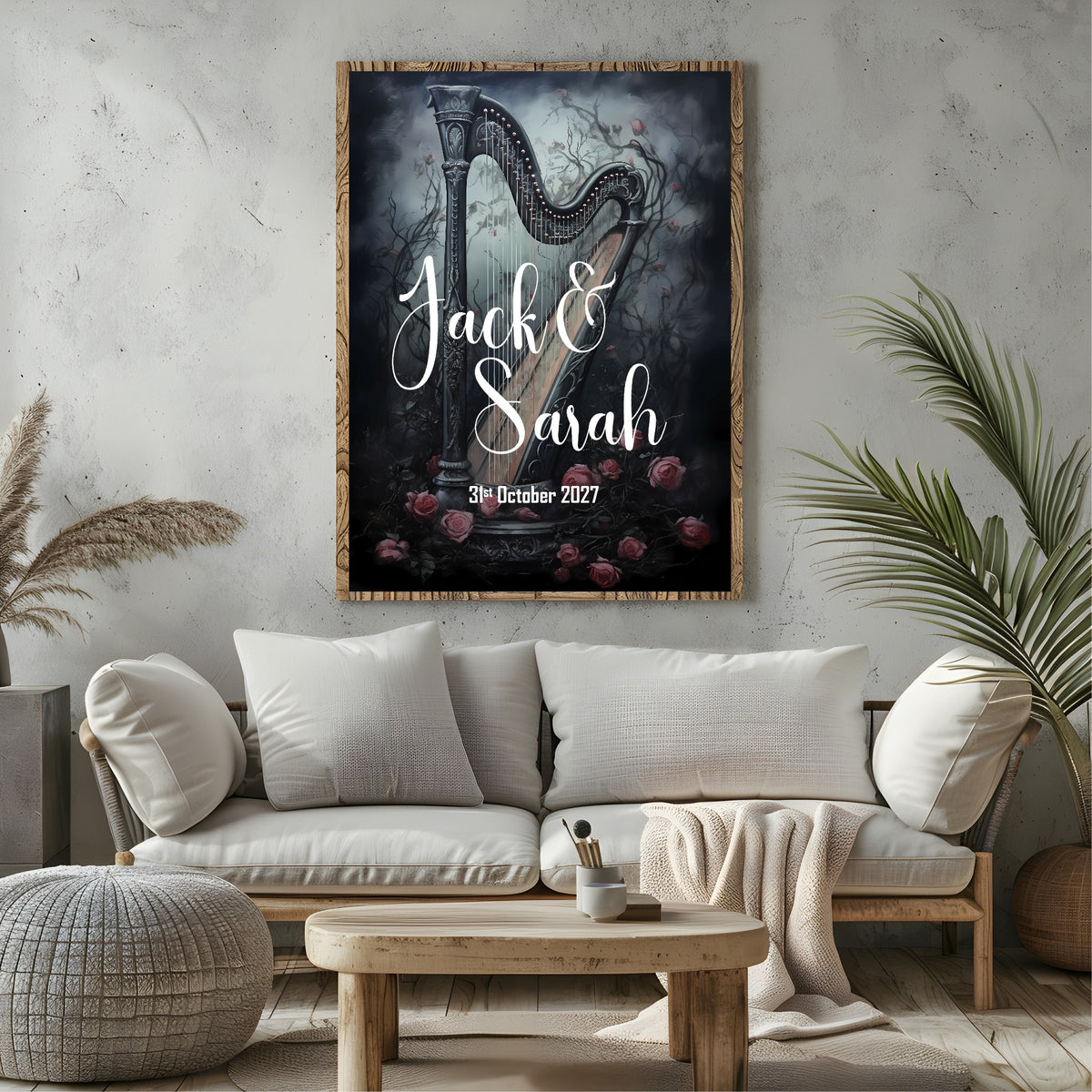 Gothic Harp personalised Forever wedding keepsake print, alternative mock-up
