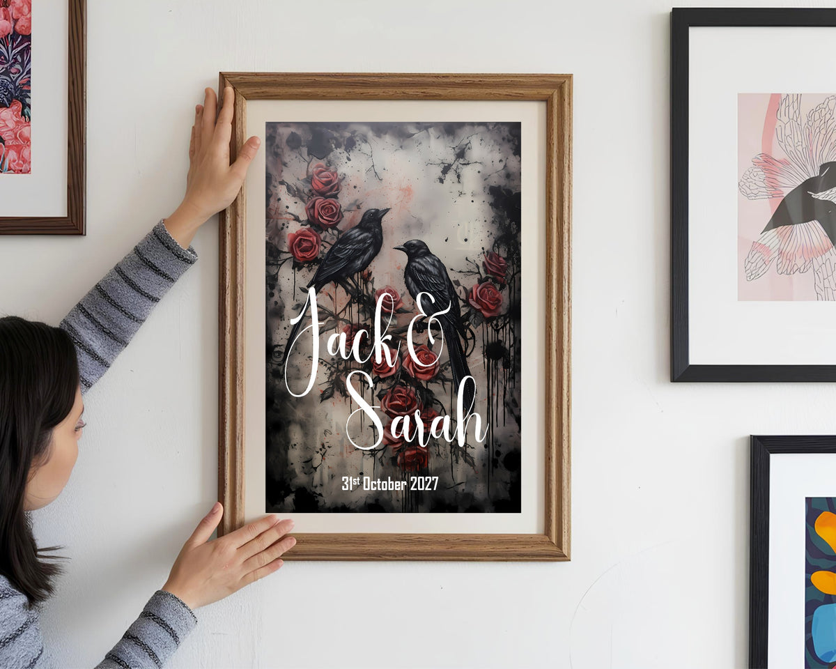 Gothic Raven personalised Forever wedding keepsake print, featured mock-up
