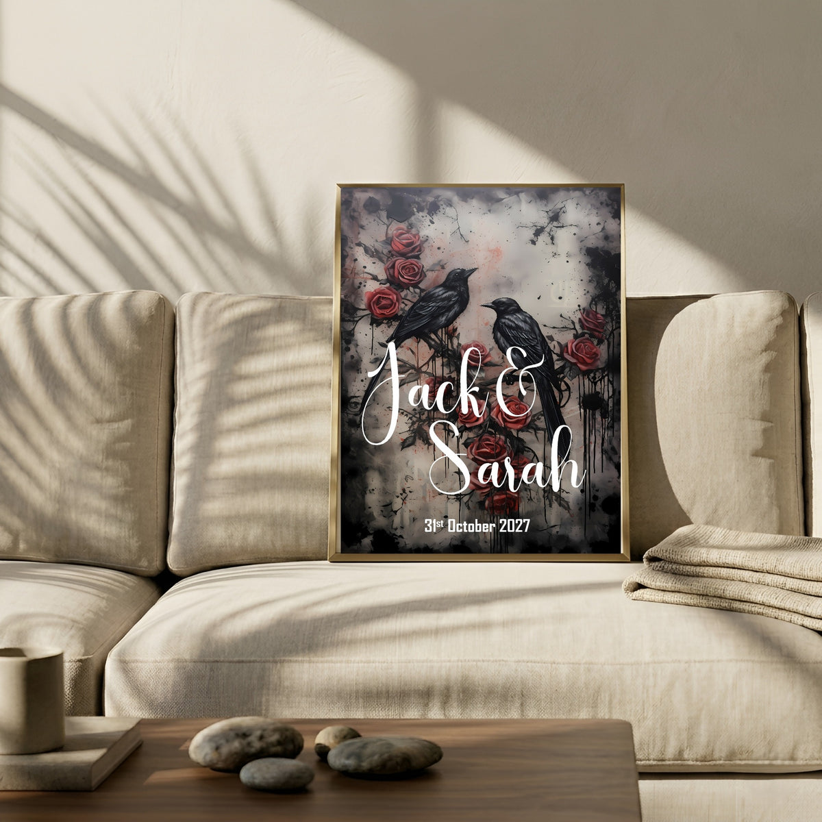 Gothic Raven personalised Forever wedding keepsake print, alternative mock-up