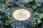 Styled Black Celestial A6 wedding details and enclosure card