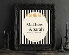 Personalised Black Celestial wedding keepsake print in a dark Gothic framed setting
