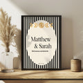 Personalised Black Celestial wedding keepsake print in a light neutral framed setting