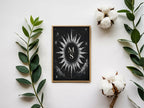 Black celestial moon phase wedding invitation reverse detail