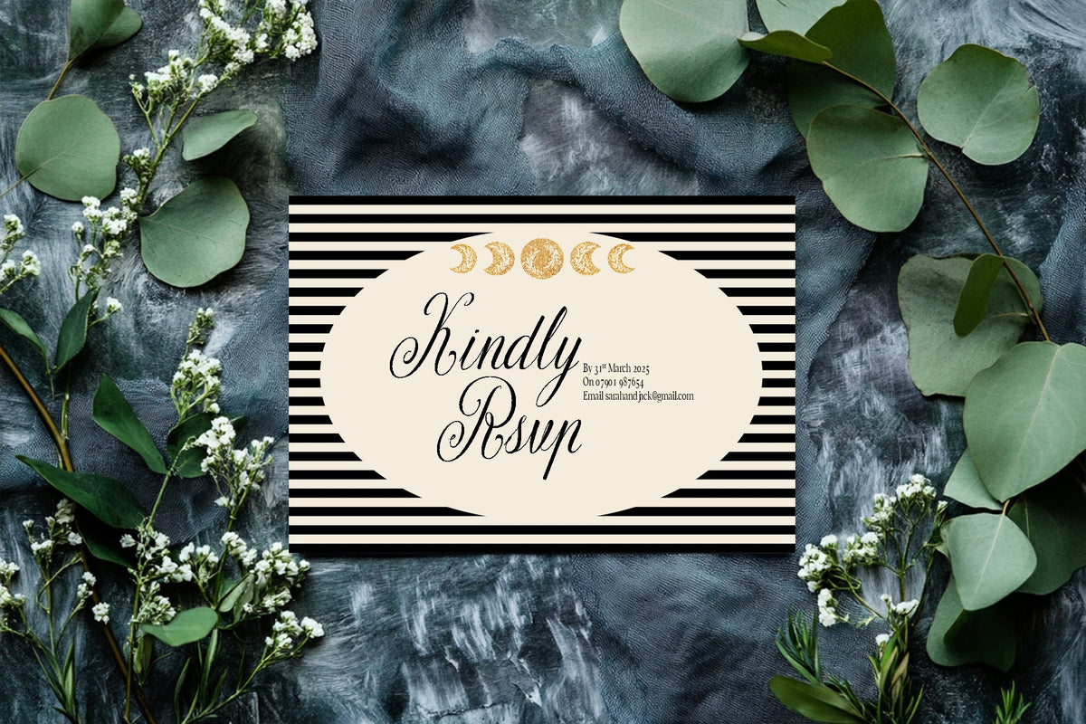 Styled Black Celestial A6 RSVP wedding card