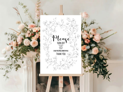 Black & White Floral Unplugged Ceremony Sign