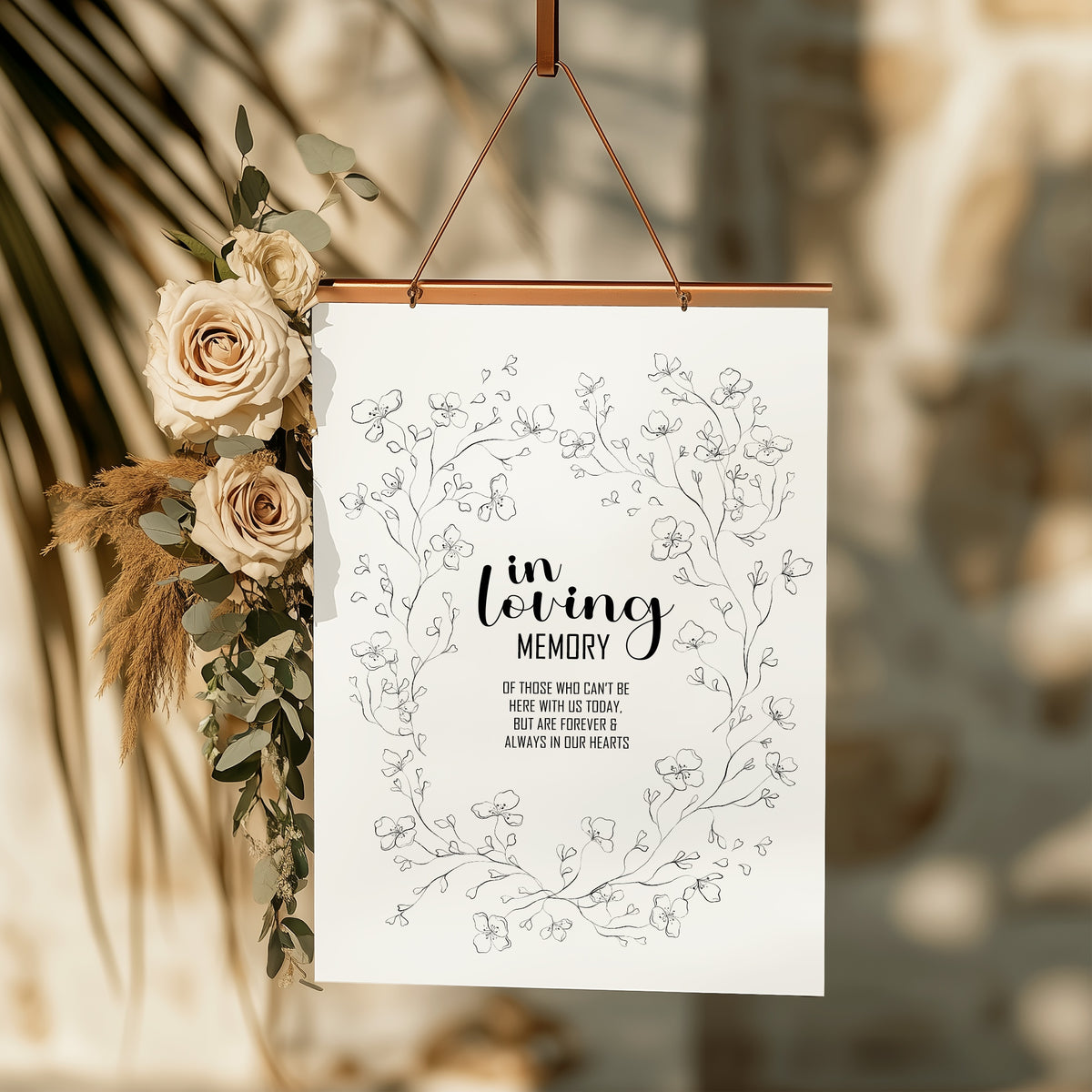 Black & White Floral Wedding In Loving Memory Sign
