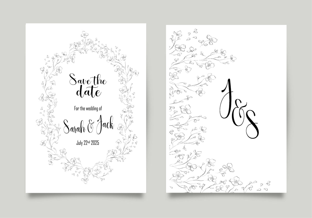 Black & White Floral Wedding Save the Date Cards | Pack of 10