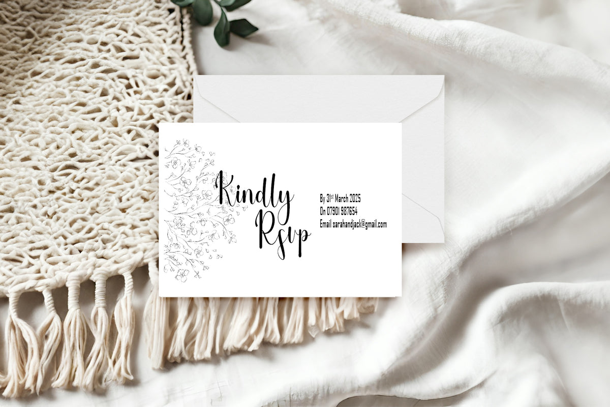 Black & White Floral Wedding RSVP Cards | Pack of 10