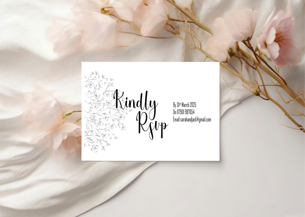 Black & White Floral Wedding RSVP Cards | Pack of 10