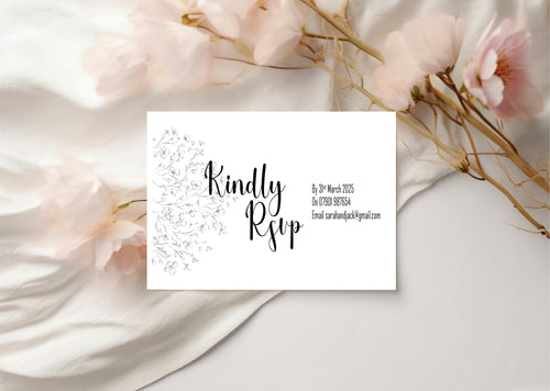 Black & White Floral Wedding RSVP Cards – RSVP response card, image 1