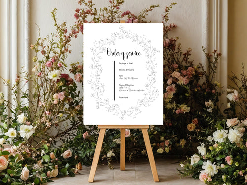 Black & White Floral Wedding Order of Service Sign – order of service sign, image 2