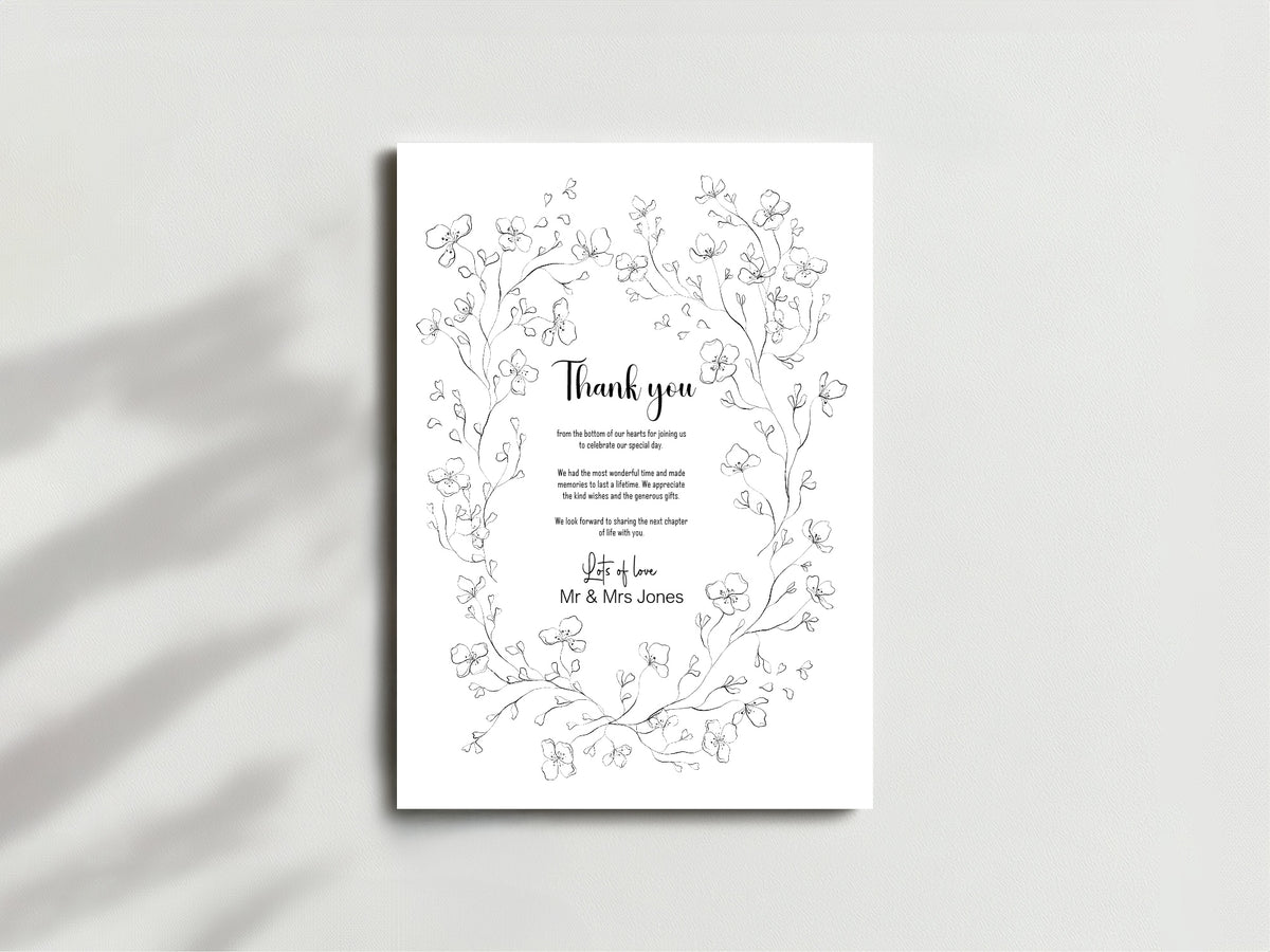 Black & White Floral Wedding Thank You Cards | Pack of 10