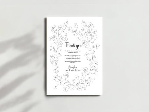 Black & White Floral Wedding Thank You Cards – thank you card mock-up, image 2