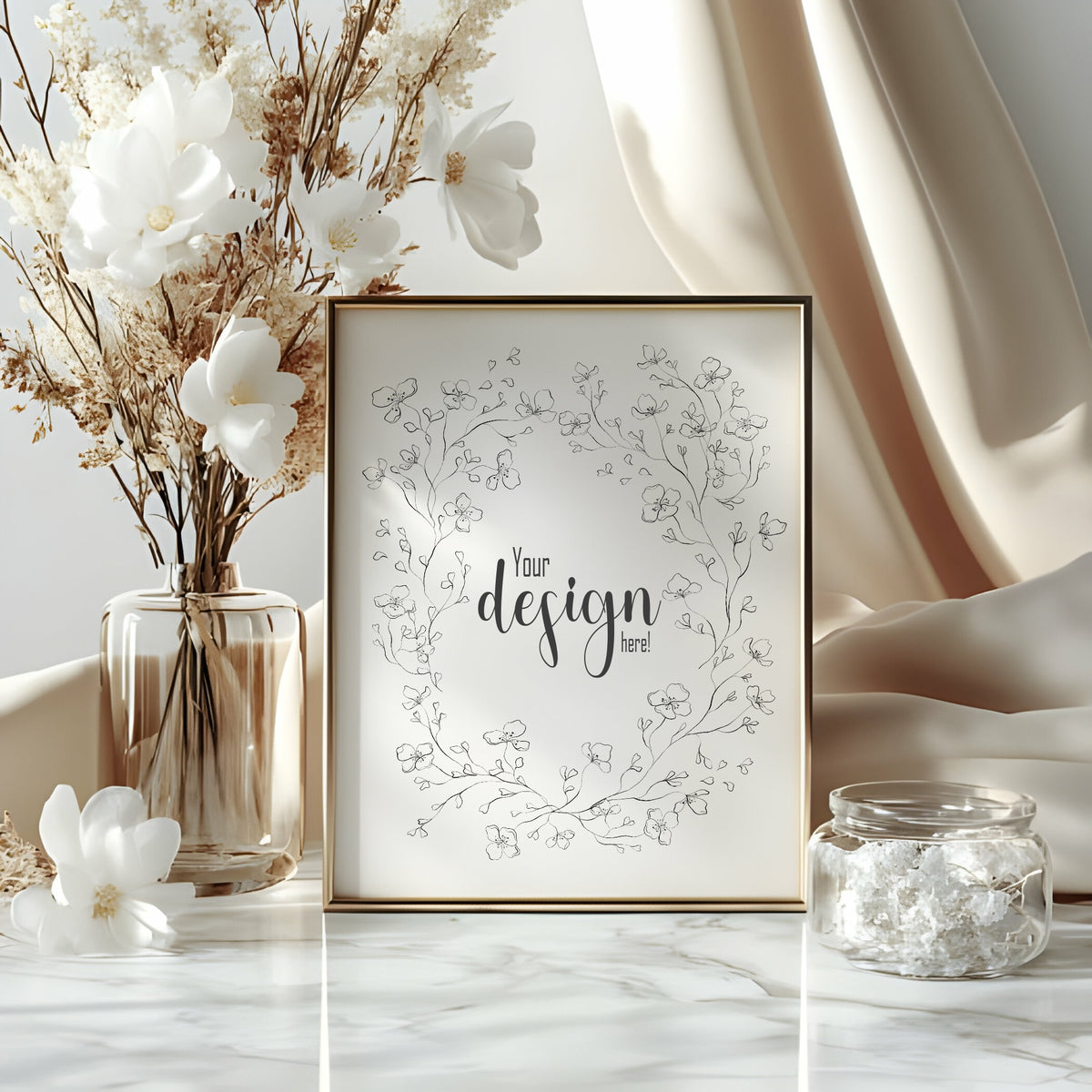 Black & White Floral Wedding Custom Wording Sign