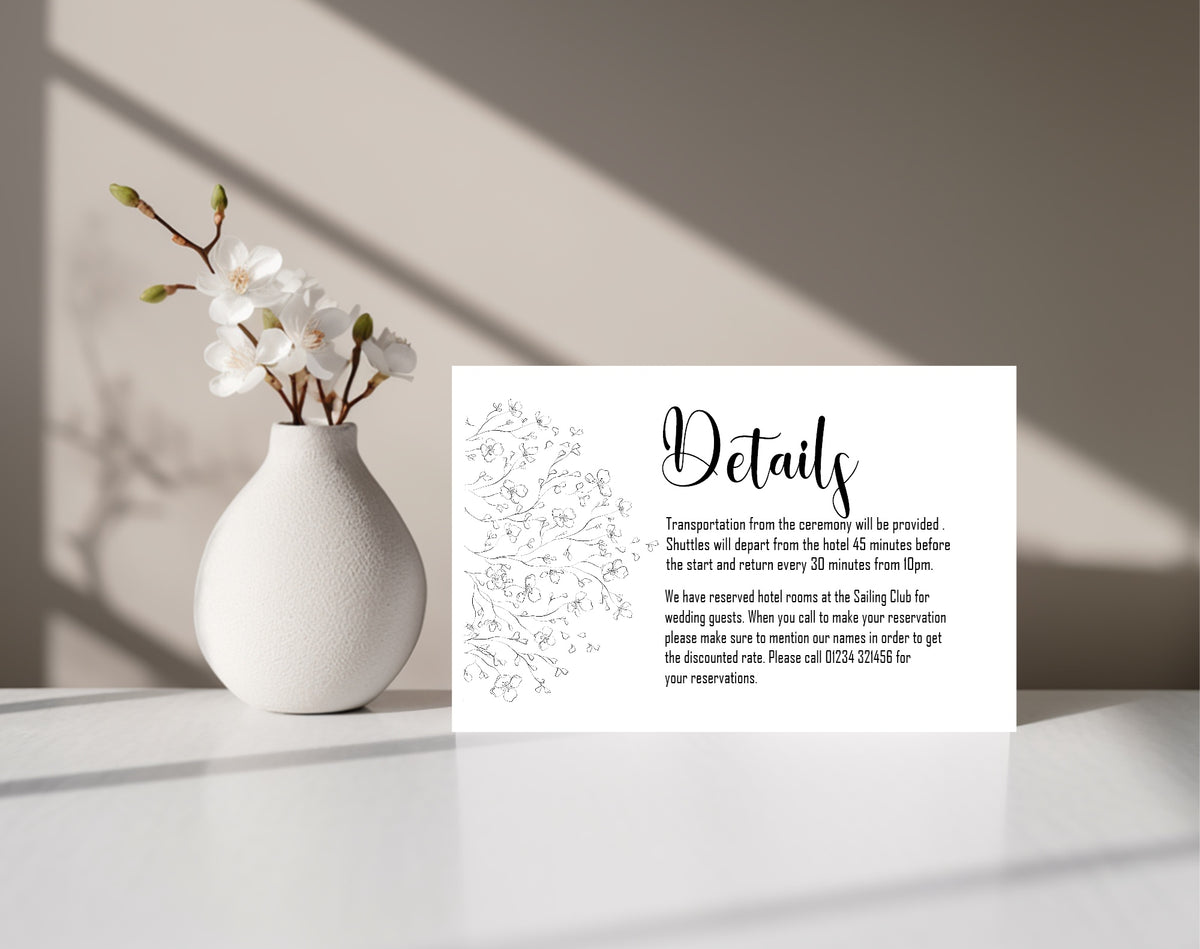 Black & White Floral Wedding Enclosure Cards | Pack of 10