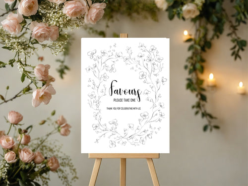Black & White Floral Wedding Favours Sign