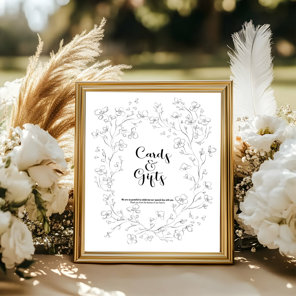 Black & White Floral Wedding Cards & Gifts Sign