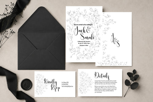 Black & White Floral Wedding Invitation Suite