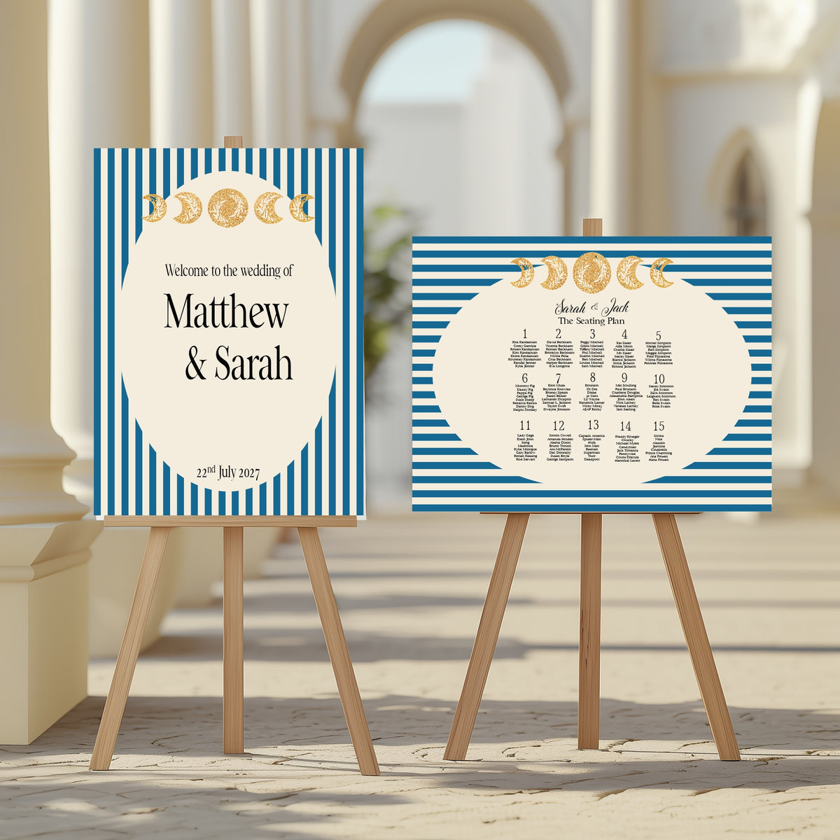 Blue Celestial Wedding Seating Plan | Personalised – 1 5 welcome & table plan