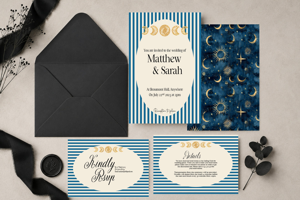 Blue Celestial Wedding Invitation Suite | RSVP & Details Cards – Invitations suite