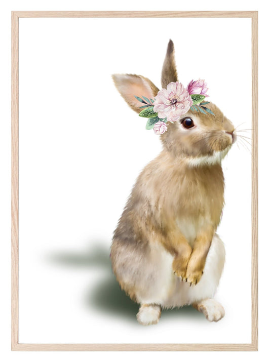 Bunny Rabbit With Floral Crown Print | Animal Wall Art