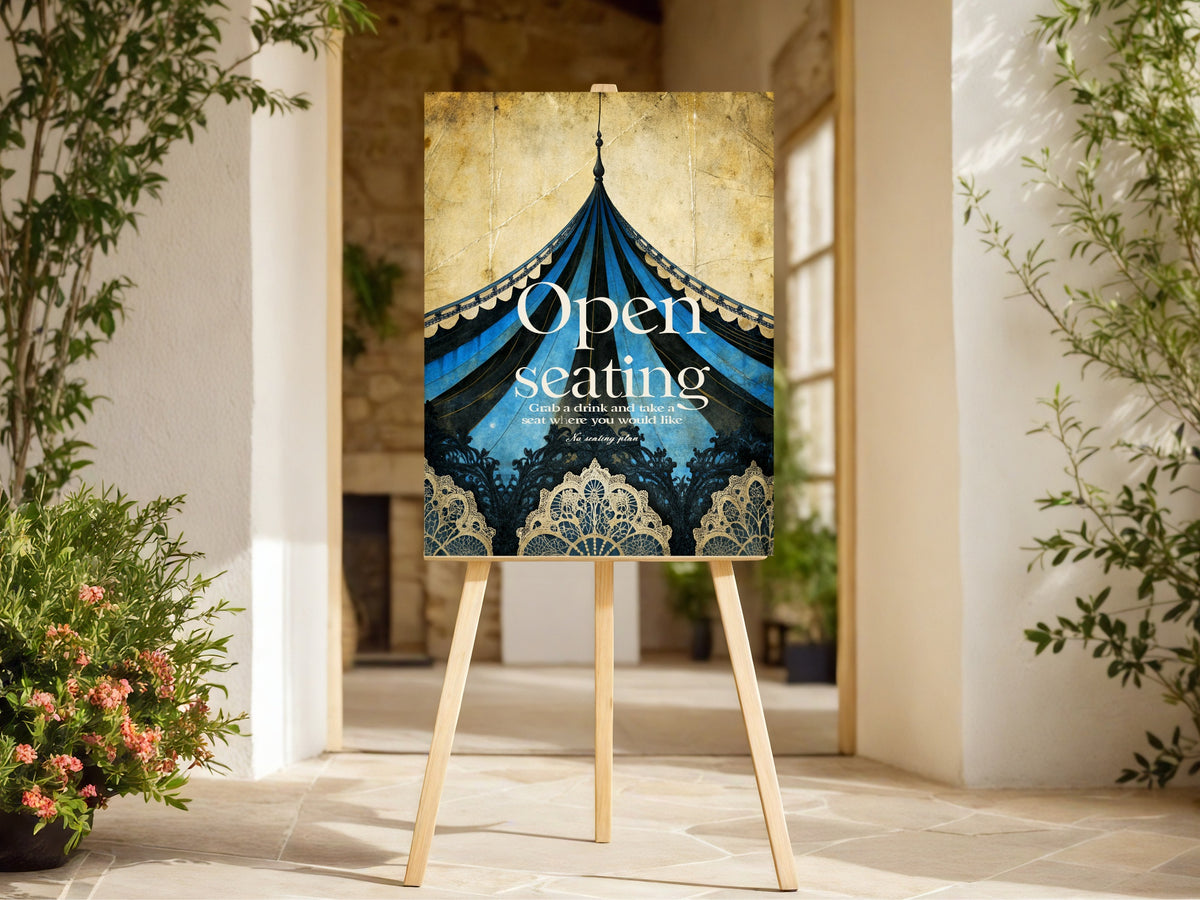Gothic Circus Wedding Open Seating Sign — alternative product mock-up