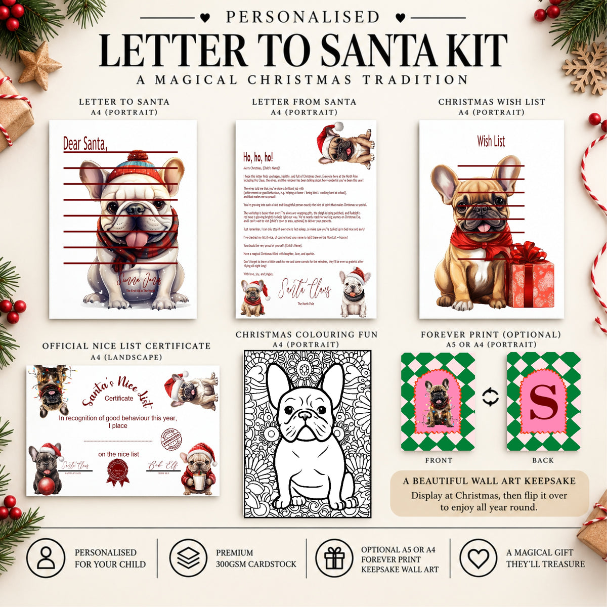 Personalised Letter to Santa Kit | French Bulldog Christmas Activity Pack