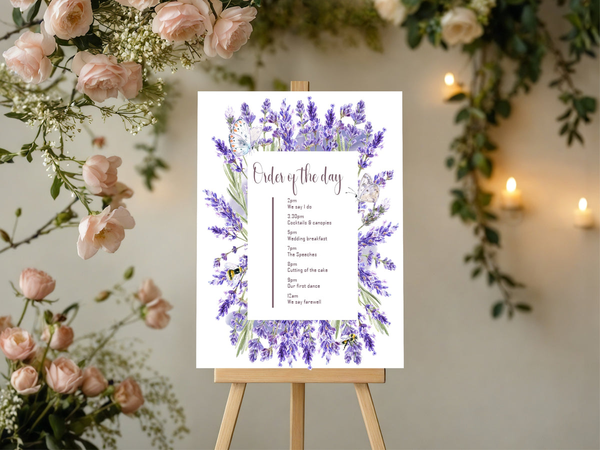 Lavender Floral Wedding Order of the Day Sign