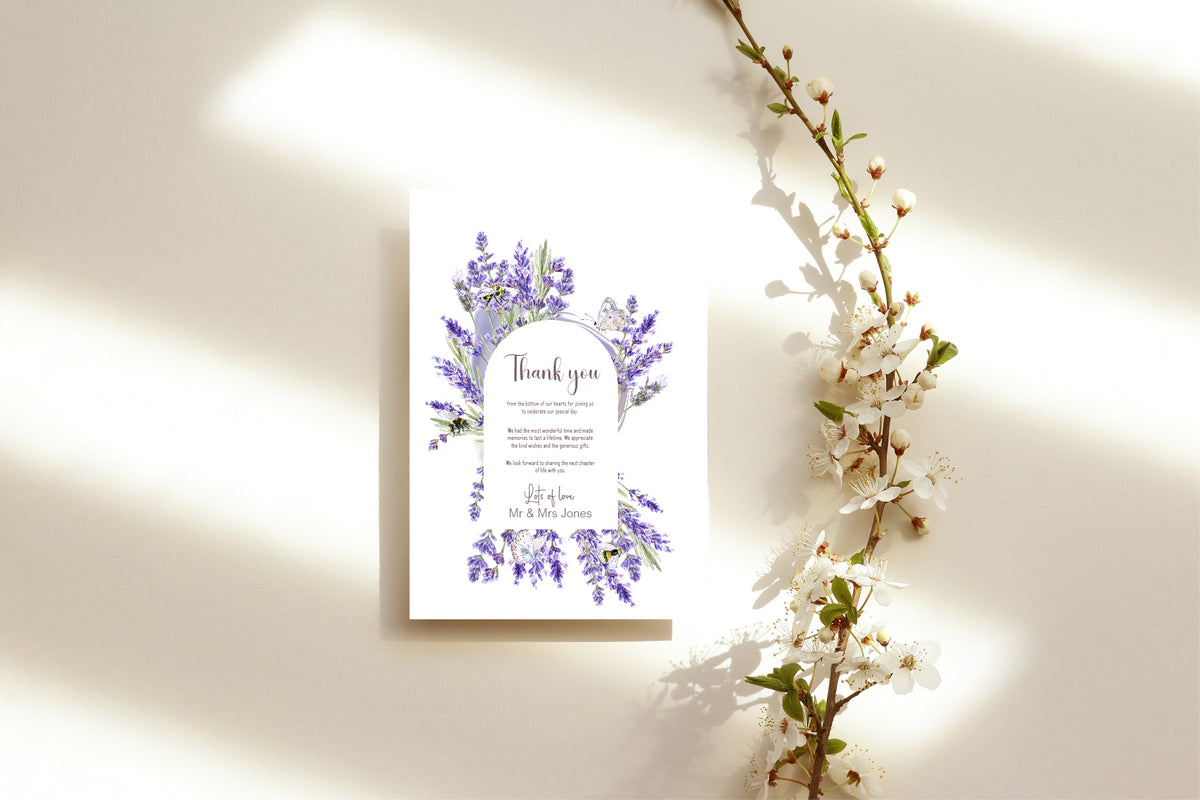 Lavender Floral Wedding Thank You Cards | Pack of 10
