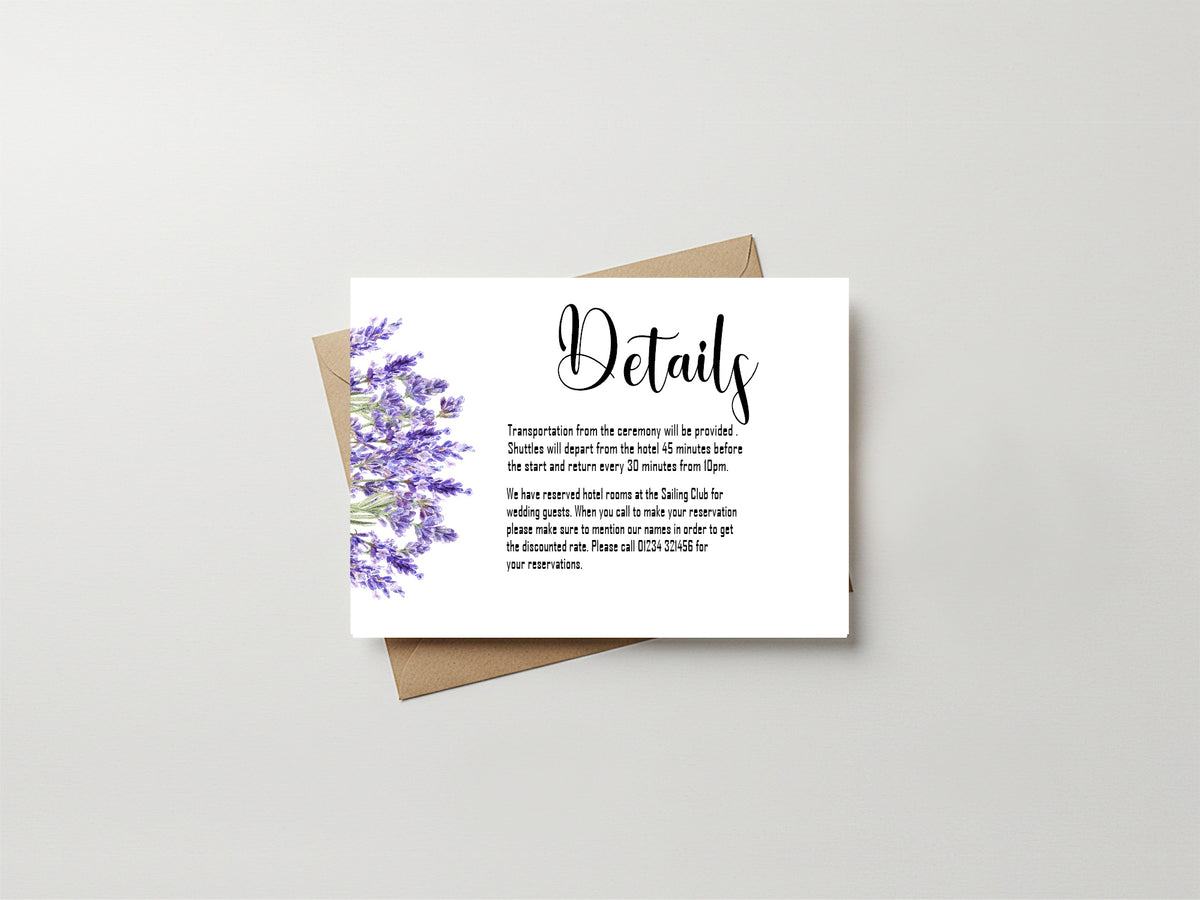 Lavender Floral Wedding Enclosure Cards | Pack of 10
