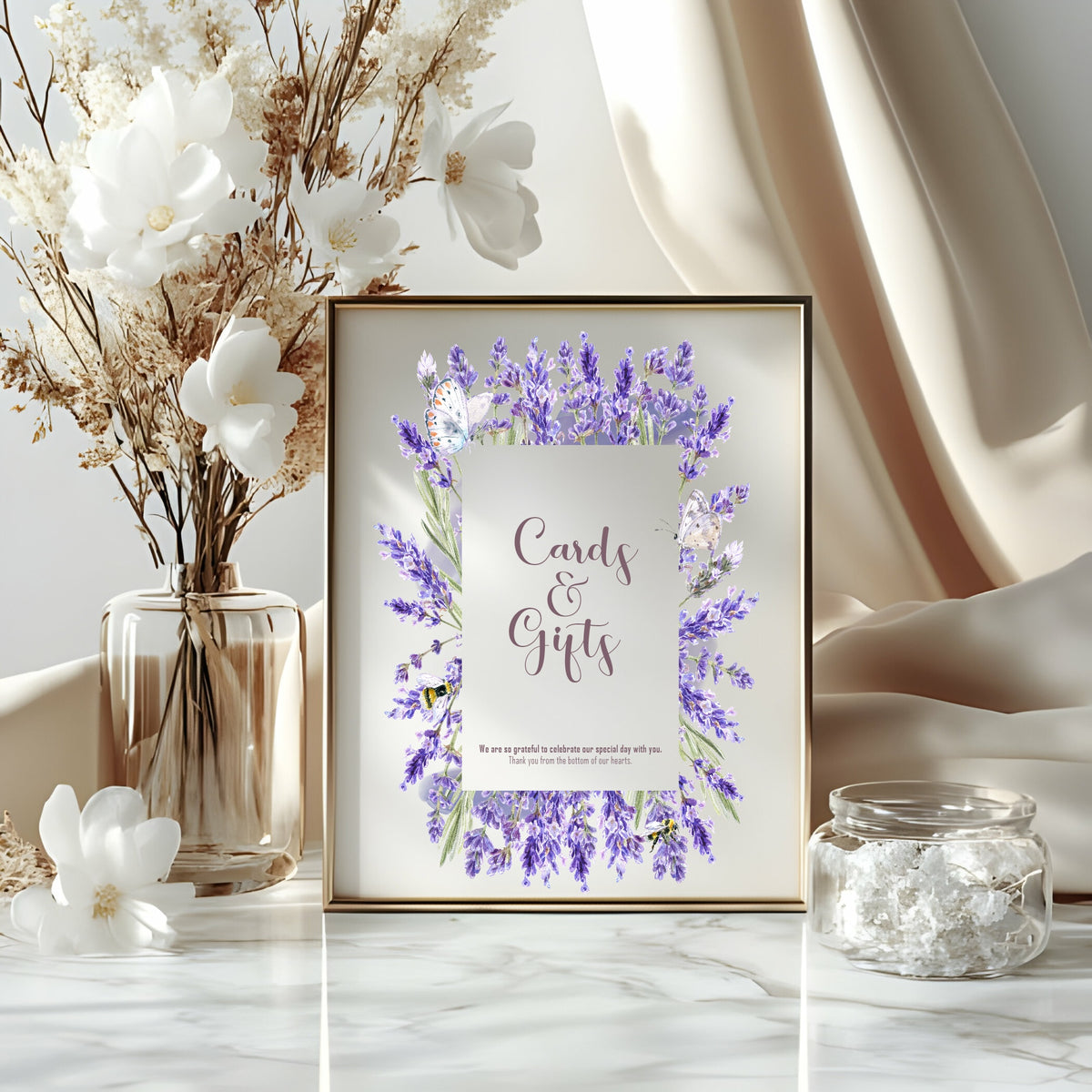 Lavender Floral Wedding Cards & Gifts Sign