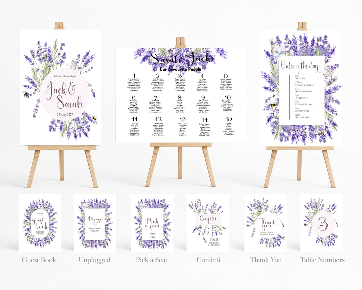 Lavender Floral Complete Wedding Sign Bundle