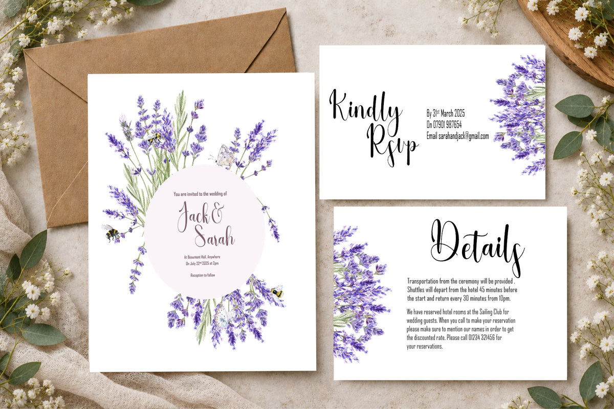 Lavender Floral Wedding Invitation Suite