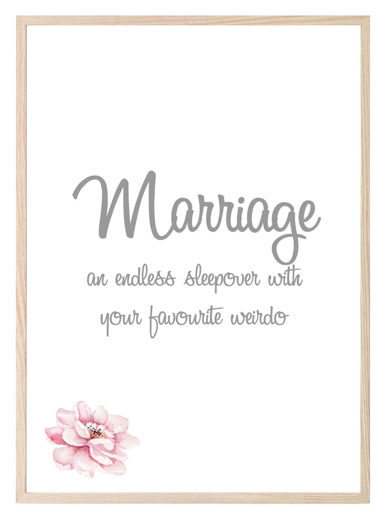 Marriage Definition Print | An Endless Sleepover With Your Favourite Weirdo | Family Wall Art | Customisable - Larosier Prints