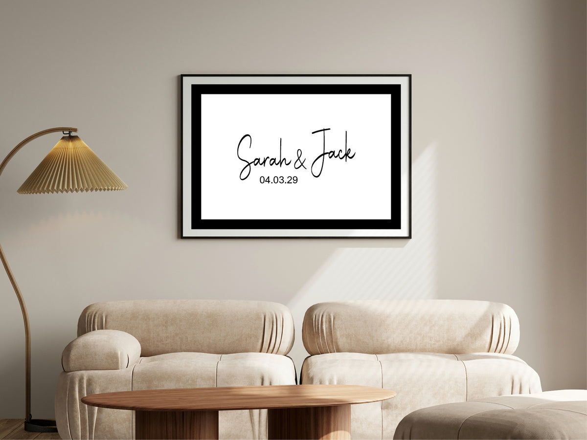 Minimalist personalised Forever Print in a black frame