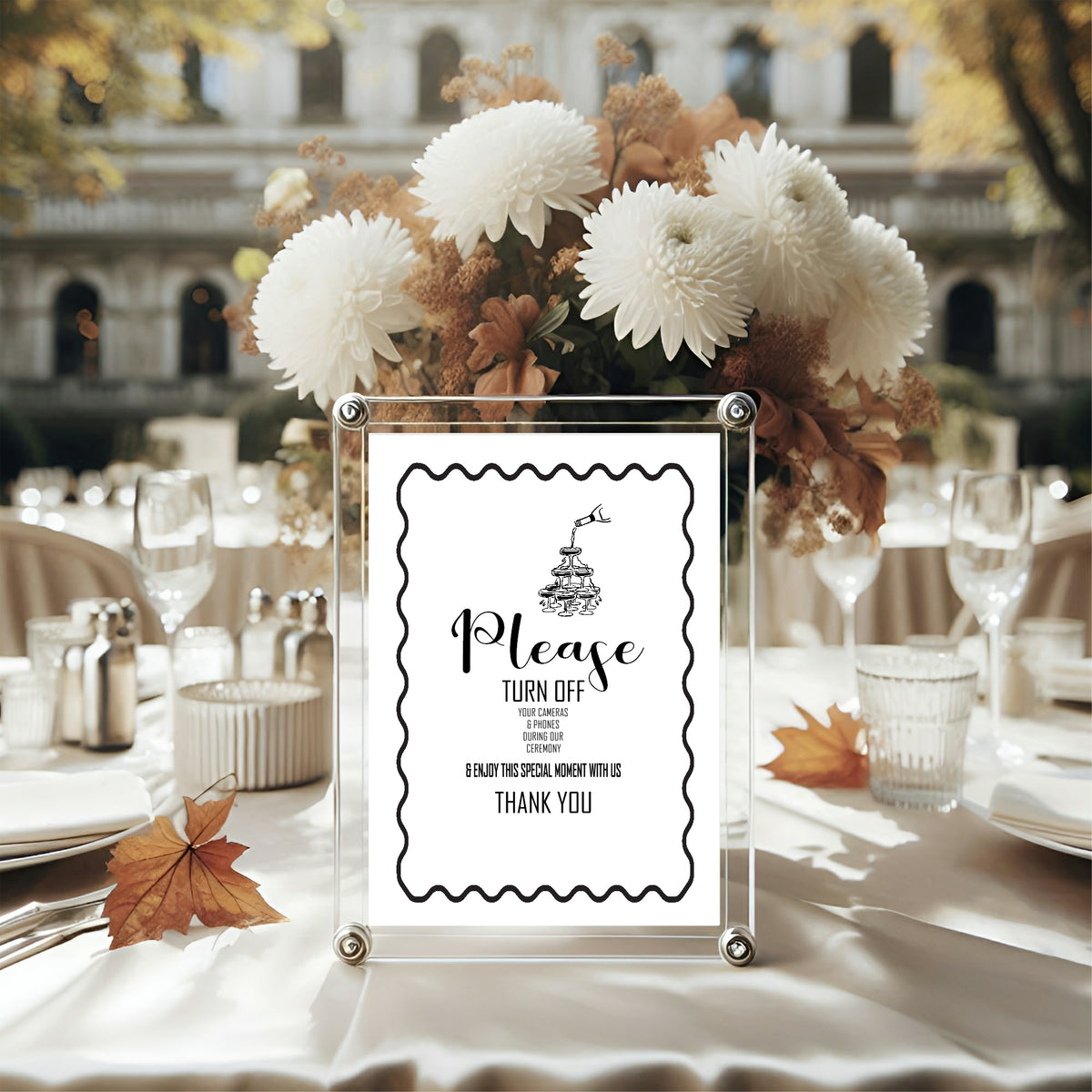 Monochrome Champagne Unplugged Ceremony Sign