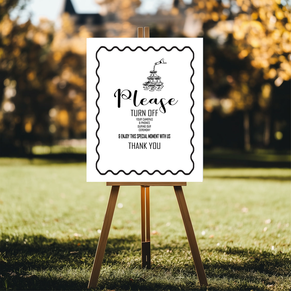 Monochrome Champagne Unplugged Ceremony Sign