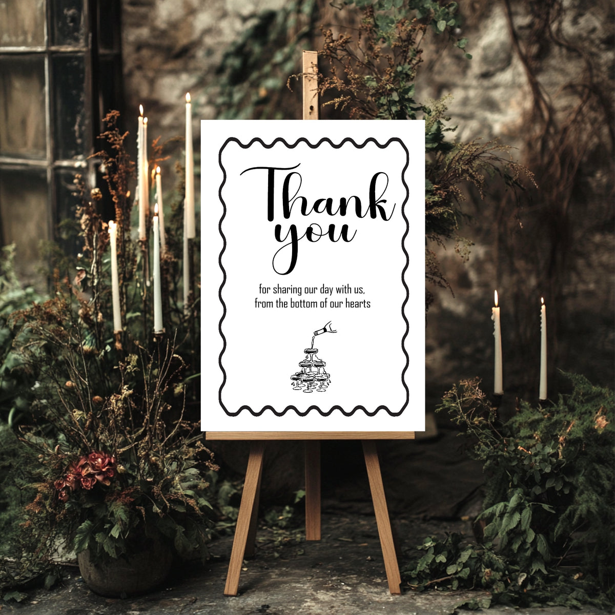 Monochrome Champagne Wedding Thank You Sign