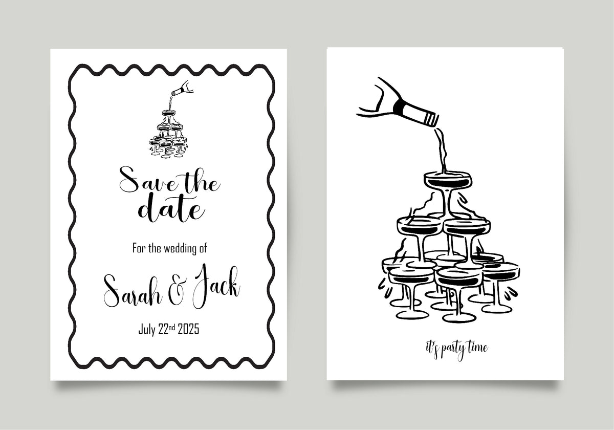Monochrome Champagne Wedding Save the Date Cards | Pack of 10