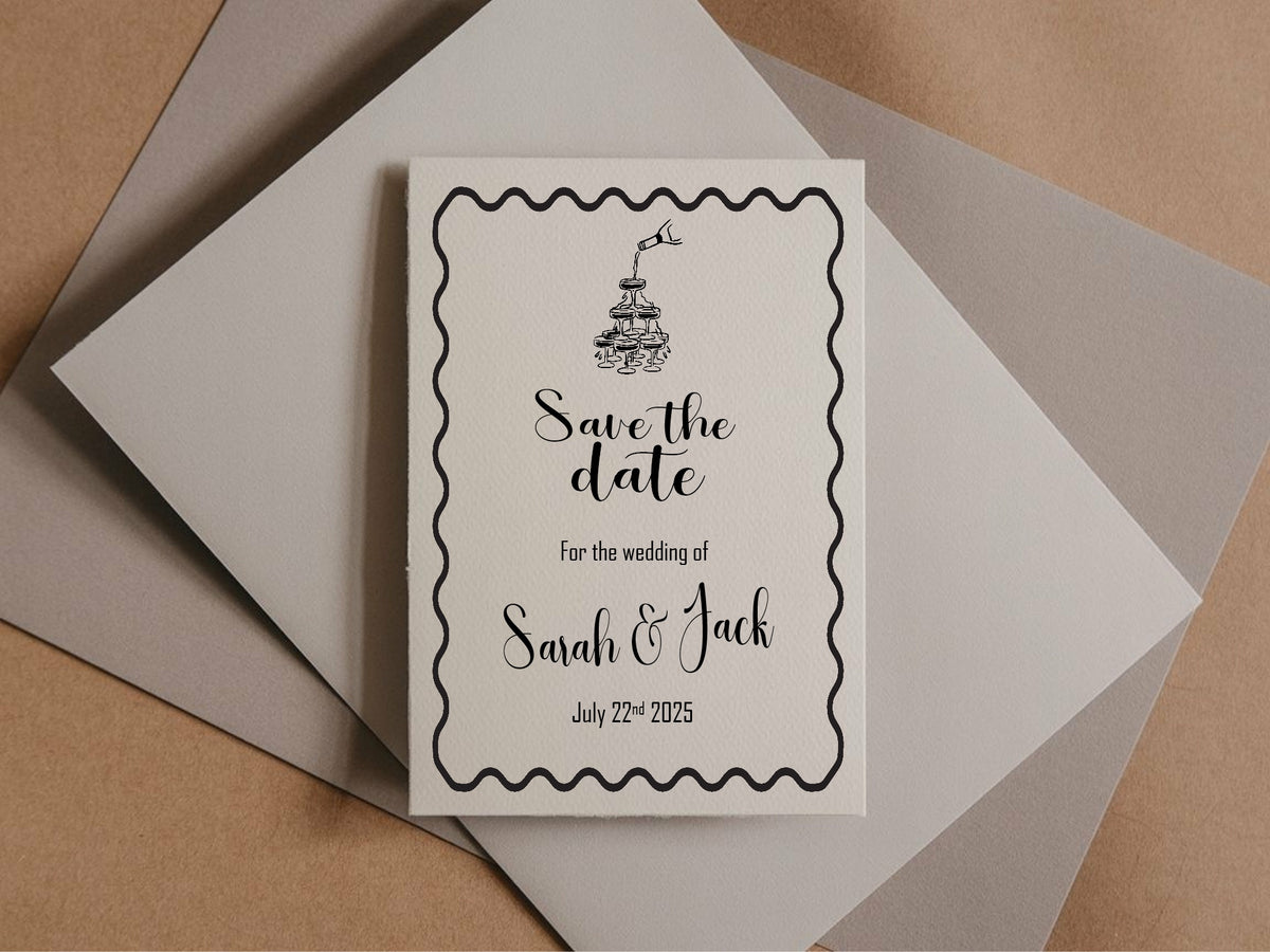 Monochrome Champagne Wedding Save the Date Cards | Pack of 10