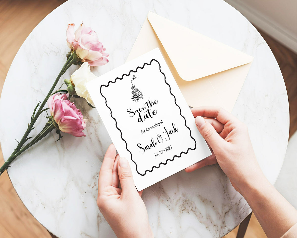 Monochrome Champagne Wedding Save the Date Cards | Pack of 10