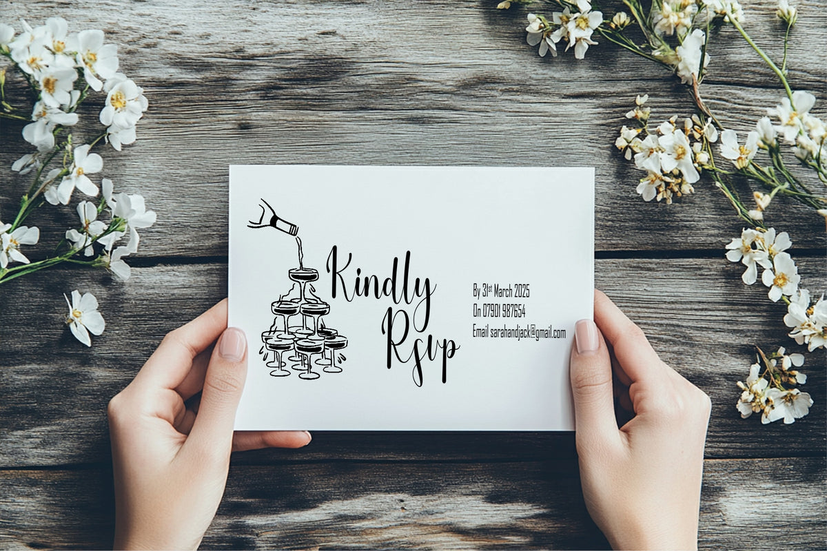 Monochrome Champagne Wedding RSVP Cards | Pack of 10