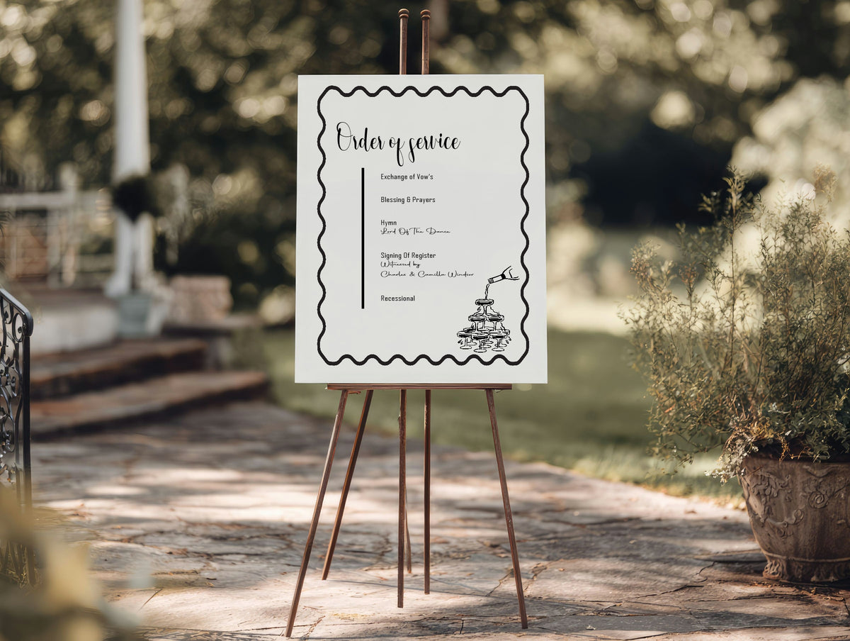Monochrome Champagne Wedding Order of Service Sign